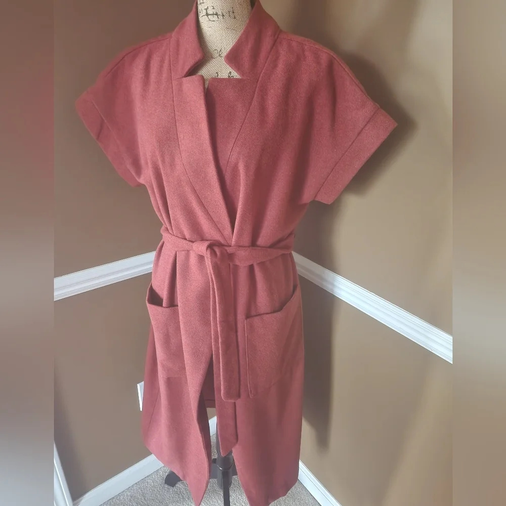 NWT Petite Medium Copper Red Tie Pea Coat With Pockets by Worthington - Picture 5 of 10